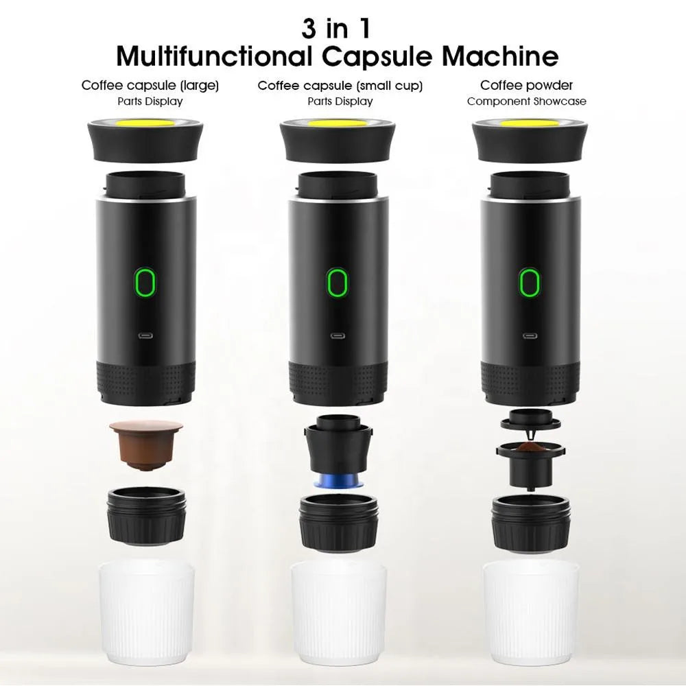 Brewsy™ Wireless Portable Espresso Maker – 3-in-1 Travel Coffee Machine for Car, Home & Camping