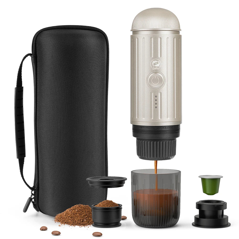 Brewsy™ Portable Electric Espresso Coffee Maker – 19Bar Automatic Heating Machine Compatible with Nespresso Capsules & Ground Coffee