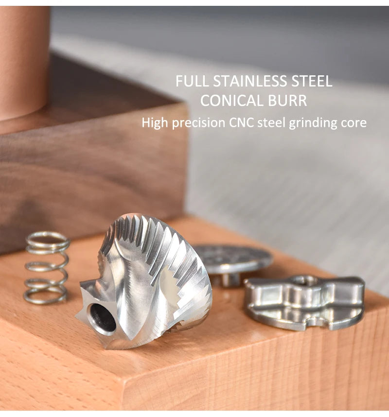 Brewsy™ Manual Coffee Grinder – 304 Stainless Steel Burr Mill with Wooden Handle