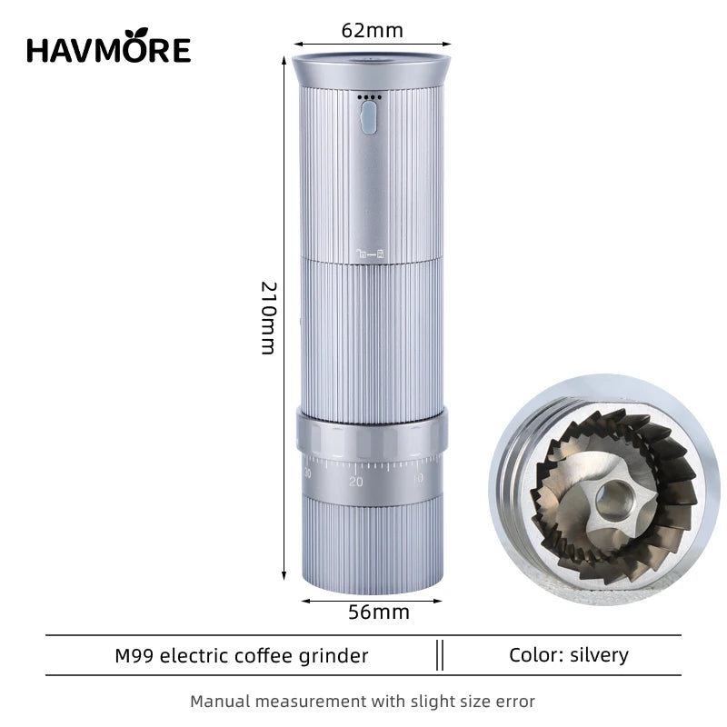 Brewsy™ Rechargeable Coffee Bean Grinder – Portable Electric Conical Burr Grinder with 38mm Cutter Head