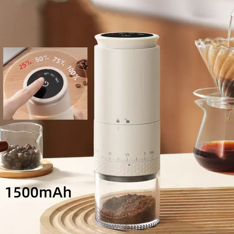Brewsy™ Electric Coffee Grinder – Rechargeable Conical Burr Grinder with 38-Level Adjustable Grinding