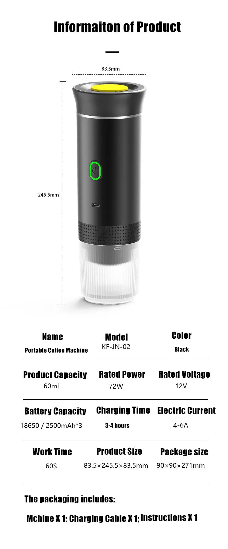 Wireless Electric Portable Espresso 3-in-1 Coffee Machine for Car & Home Camping Coffee Maker Capsule Powder Travel Coffee Maker
