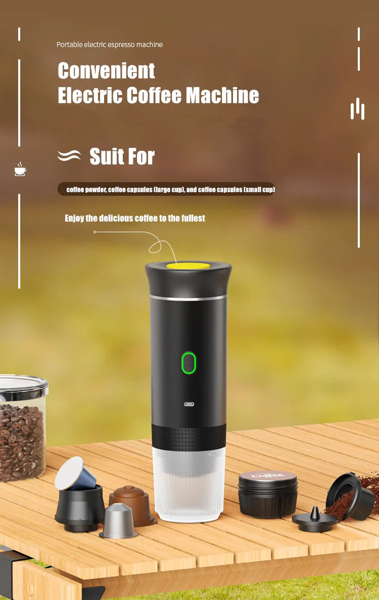 Wireless Electric Portable Espresso 3-in-1 Coffee Machine for Car & Home Camping Coffee Maker Capsule Powder Travel Coffee Maker