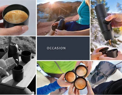 Manual pressurized coffee machine, small and portable handheld espresso machine for household, travel, and picnic use