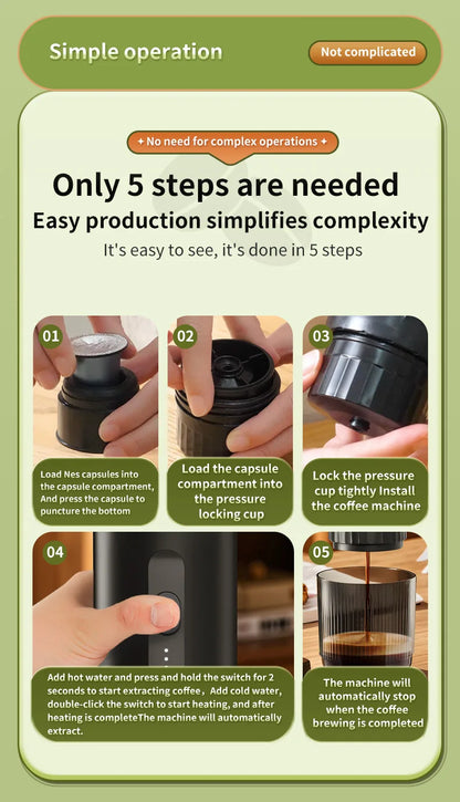 Wireless Electric Espresso Coffee Machine for Car & Home Camping Portable Coffee Maker 2-in-1 Capsule Powder Travel Coffee Maker