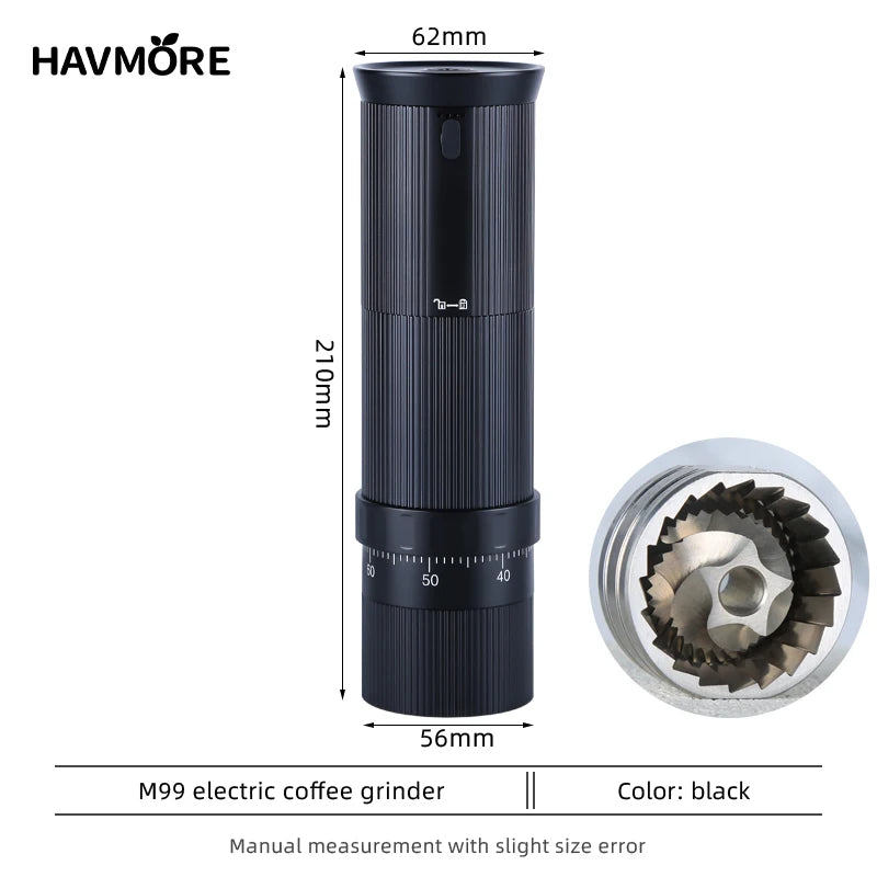 Havmore New High Quality New Rechargeable Coffee Bean Grinder 38mm 5 Pins Cutter Head Portable for Household
