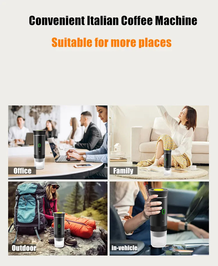 Wireless Electric Portable Espresso 3-in-1 Coffee Machine for Car & Home Camping Coffee Maker Capsule Powder Travel Coffee Maker