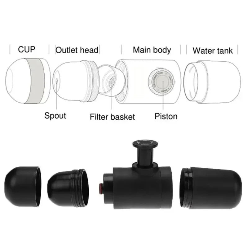 Manual pressurized coffee machine, small and portable handheld espresso machine for household, travel, and picnic use