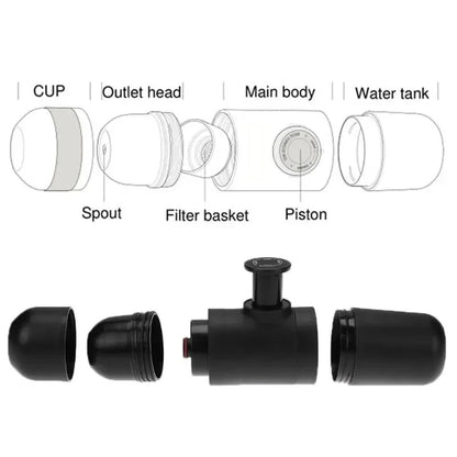 Manual pressurized coffee machine, small and portable handheld espresso machine for household, travel, and picnic use
