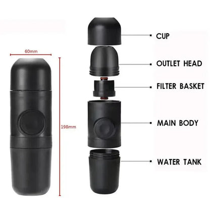 Manual pressurized coffee machine, small and portable handheld espresso machine for household, travel, and picnic use